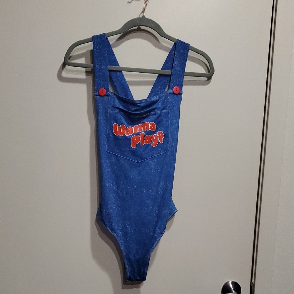 Foreplay Blue 'Wanna Play?' One-Piece Romper Bodysuit